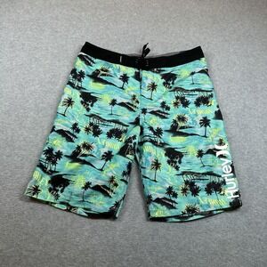 Hurley Board Shorts Boys 18/29 Swim Green Tropical 9.5 in Inseam Unlined